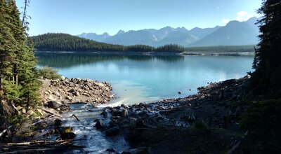 Sarrail Creek flows into Upper Kananaskis Lake on a perfect summer morning.