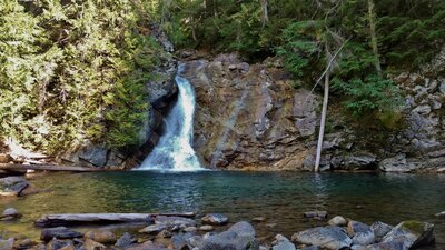 Upper Priest Falls AKA American Falls, in September.  In June with the snow melt, bet the falls cover that whole rock slab just to the right of them now.