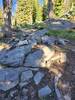 Rock cairn marking the climbers trail. There's a lot of rock around it so it tends to blend in.