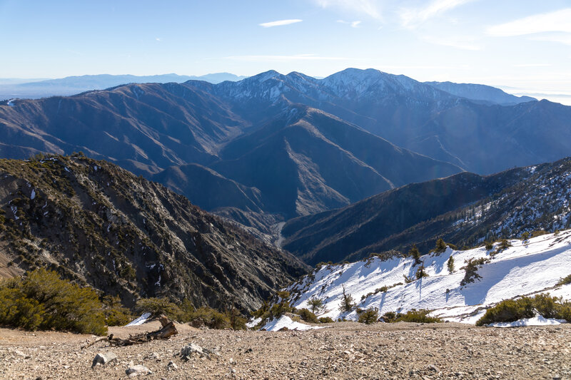 Pine Mountain Ridge with snow covered Pine Mountain and Mount Baldy in the distance.