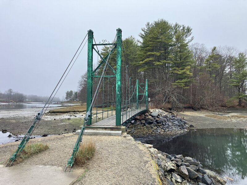 The Wiggly Bridge, teetering over Barrells Mills Pond.