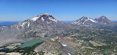 South Sister Route as seen from Broken Top. Green is "Spur" trail, Red is "Typical" trail.