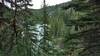 Monkman Creek below Upper Moore Falls is seen from the cliffs above, along Moore Falls Trail.