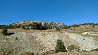Doubletop Mountain rises above the meadows. Seen from the south end of Palmer Lake.