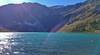 Helen Lake, looking down the length of the lake. Ahern Glacier (center, top right). Ahern Peak, 8,754 ft., looms over the far end of the lake.