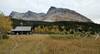 Belly River Ranger Station.  Mountains, left to right: Peak 9162 (an outlier of Gable Mountain), Gable Mountain, 9.262 ft., and another prominent peak of the Gable Mountain group (closest).